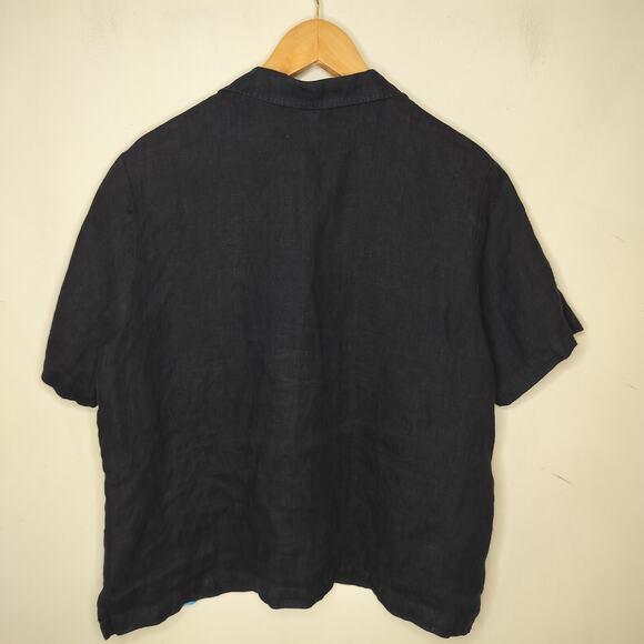 Blue Cactus Linen Button Up Shirt Hand-Painted Funky Art to Wear - Picture 10 of 12